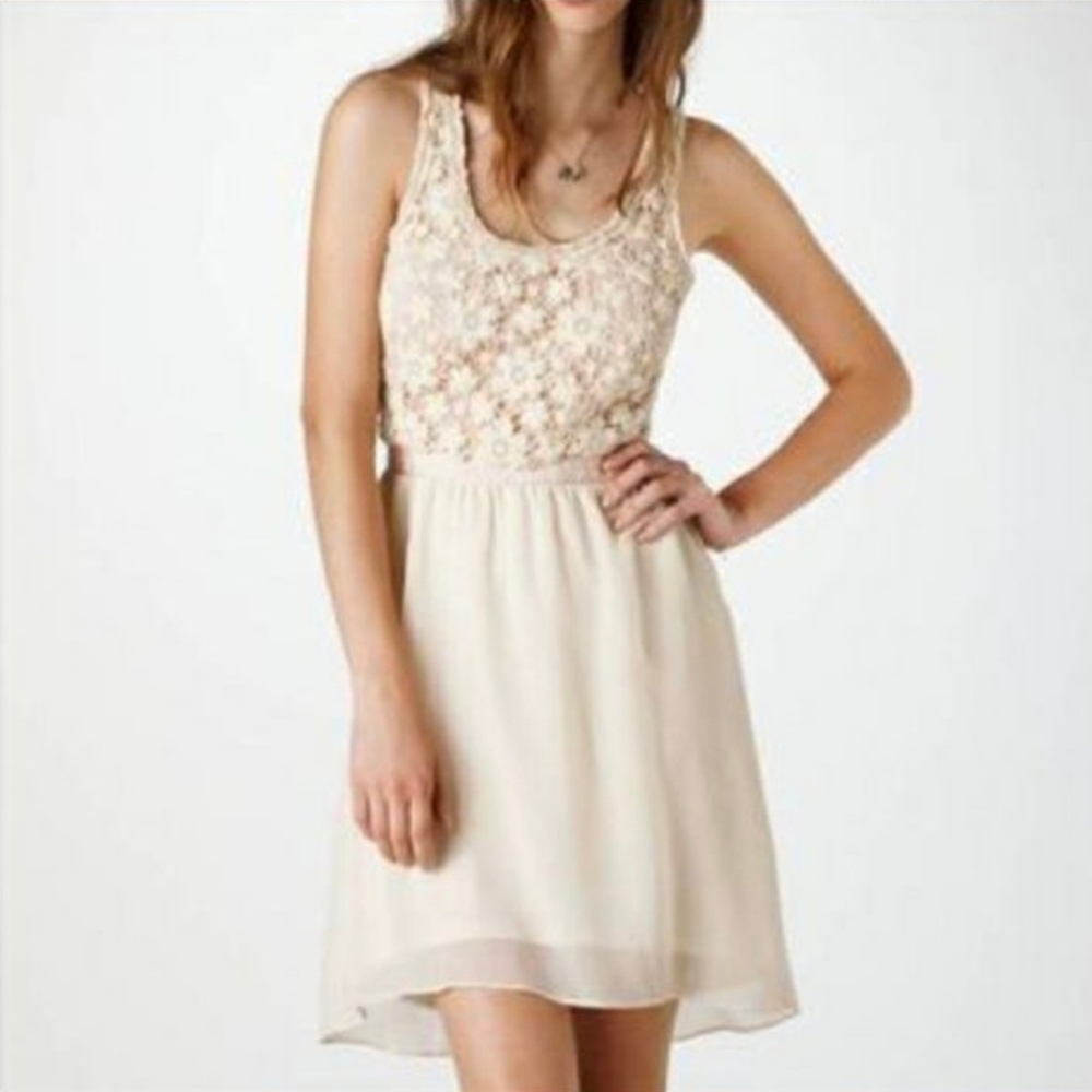 AE Tank Top Baby Doll Mini Dress Cream Crocheted Floral Coquette Girl size Large